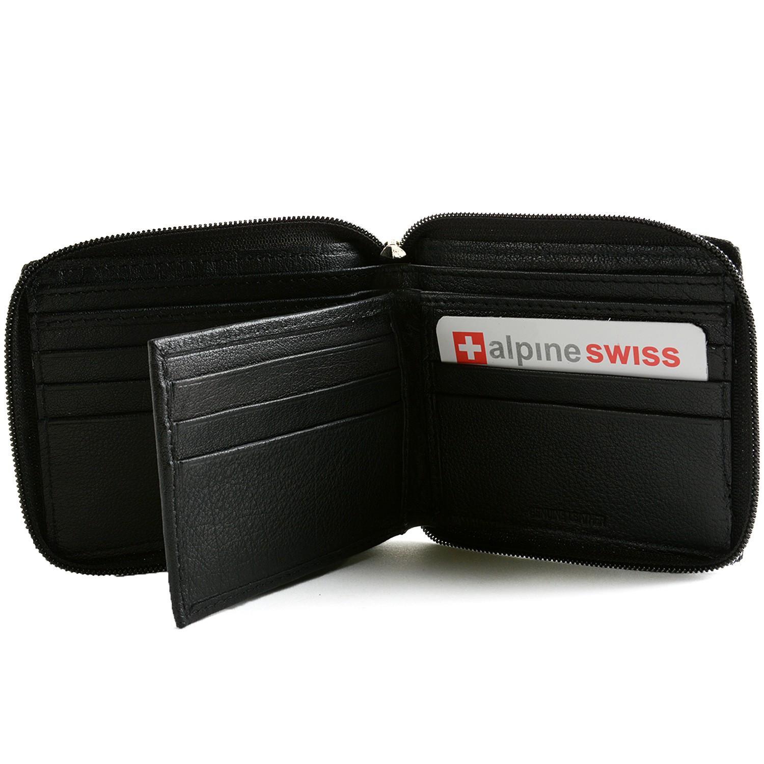 Alpine Swiss Men's Leather Zip Around Wallet ID Card Window Secure Zipper Bifold eBay